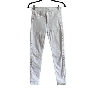 Hudson Nico Super Skinny Mid Rise White Studded Jeans